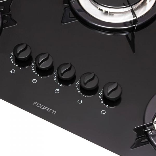 Imagem de Cooktop 5 Bocas Tripla Chama Mesa de Vidro 6mm Fogatti