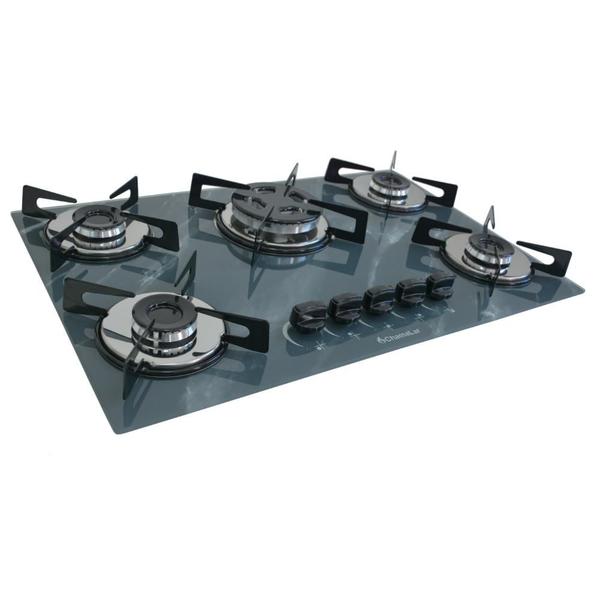 Imagem de Cooktop 5 Bocas Tripla Chama Premium Chamalar - Marmorizado Cinza