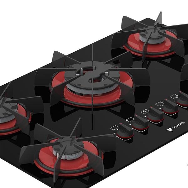 Imagem de Cooktop 5 Bocas Venax Arena Preto/Vermelho Gas Glp