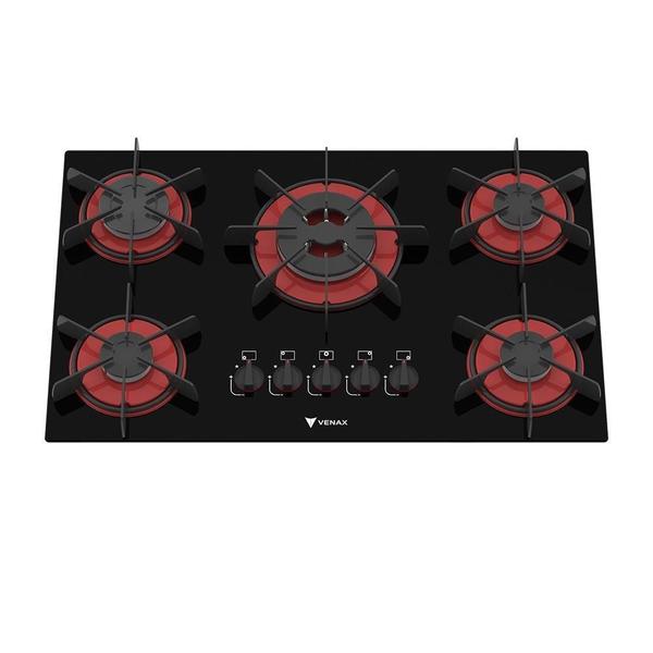 Imagem de Cooktop 5 Bocas Venax Arena Preto/Vermelho Gas Glp