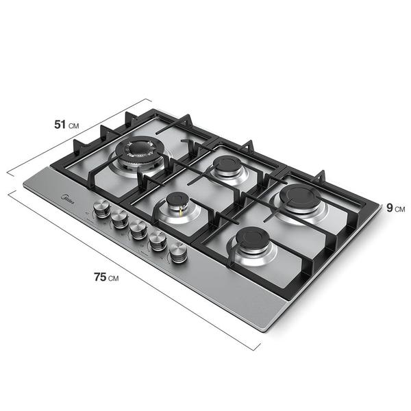 Imagem de Cooktop 5 Bocasa GásInoxcom Mega Chama Midea