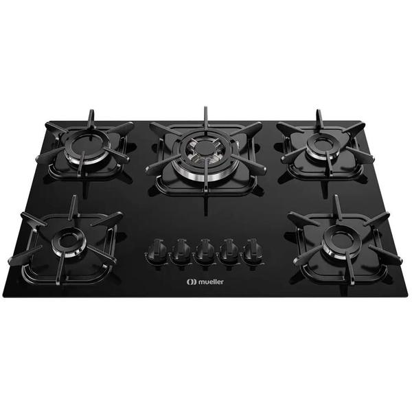 Imagem de Cooktop à Gás 5 Bocas com Mesa Vidro Temperado Mueller Preto Bivolt