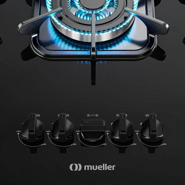 Imagem de Cooktop à Gás 5 Bocas com Mesa Vidro Temperado Mueller Preto Bivolt