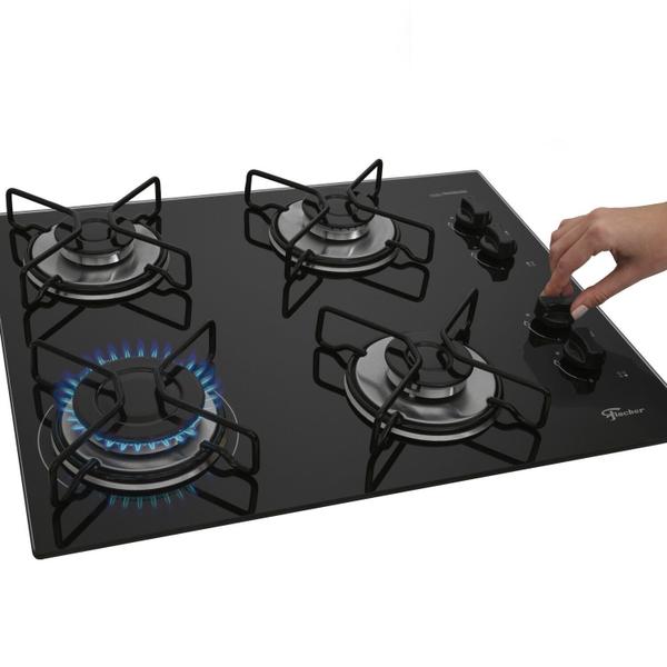 Imagem de Cooktop a Gás Fischer 4 Bocas Fit Line Trempe Esmaltada Aramado Preto