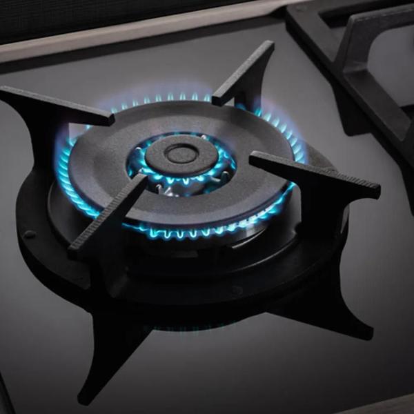 Imagem de Cooktop à Gás Fischer 5 Bocas Platinium Tripla chama Trempe em Ferro Fundido Vidro Preto Bivolt Tipo de gás GLP ou GN  