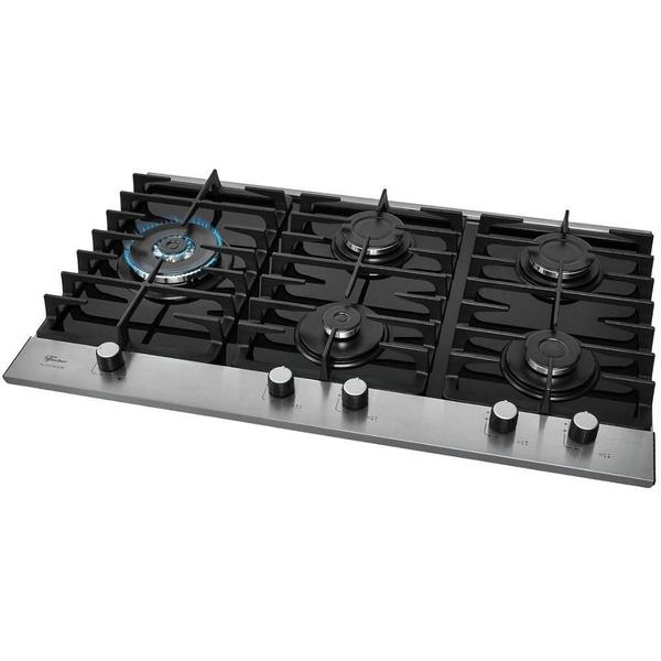 Imagem de Cooktop A Gás Fischer Ferro Fundido 5 Queimadores Mesa Vidro Platinium Preto Bivolt 33810-92122