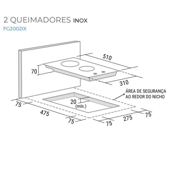 Imagem de Cooktop a Gás Suggar 2Q Ferro Fundido Inox Bivolt FG2002IX