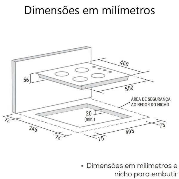 Imagem de Cooktop a Gás Suggar 4Q Mesa de Vidro e Inox Bivolt FG4404FVPIX