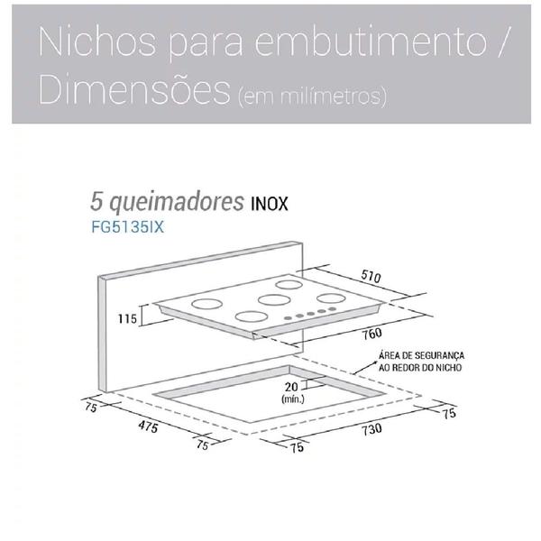 Imagem de Cooktop a Gás Suggar 5Q Inox Bivolt FG5135IX