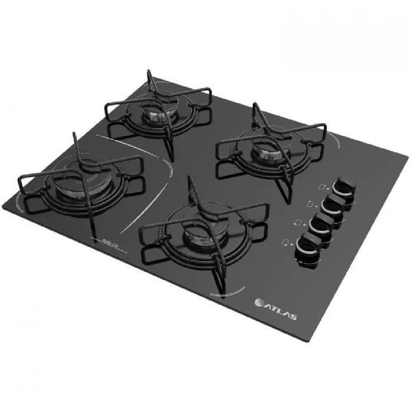 Imagem de Cooktop Atlas 4 Bocas Agile Up Glass com Acendimento Superautomático e Mesa de Vidro Preto  Bivolt