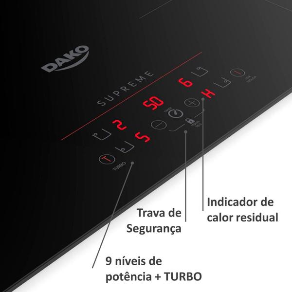 Imagem de Cooktop de Indução 4 Bocas Preto com Trava de Segurança Dako Supreme 220V