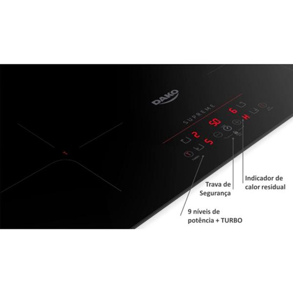 Imagem de Cooktop de Indução 4 Bocas Preto com Trava de Segurança Dako Supreme