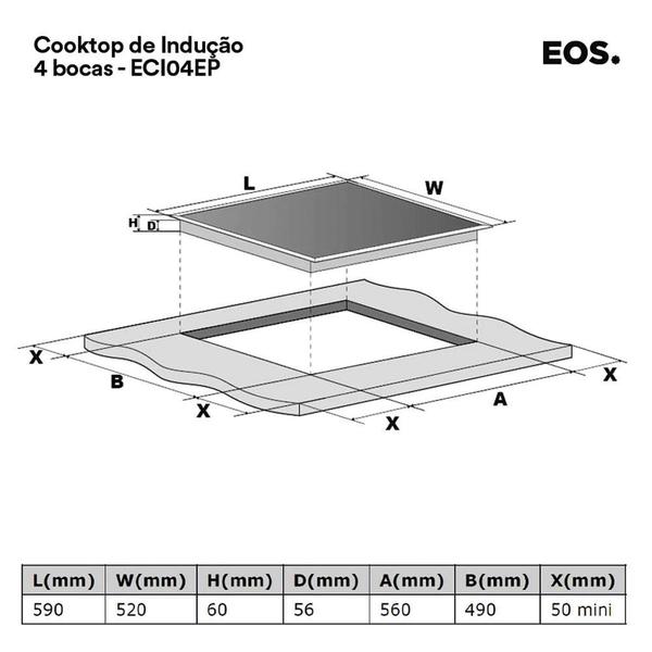 Imagem de Cooktop de Indução Quatro Bocas EOS ECI04EP 220V