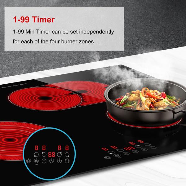 Imagem de Cooktop Elétrico AMZCHEF 30" com 4 Bocas, 6700W e Controle Touch (Preto)