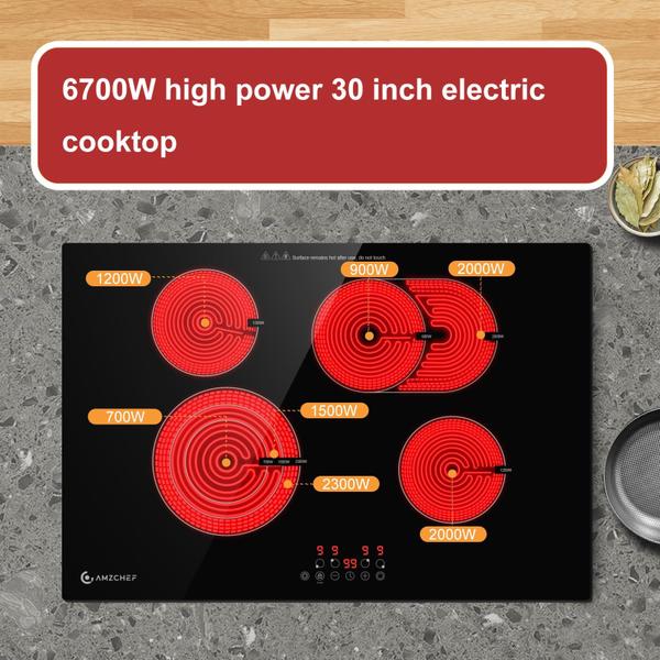 Imagem de Cooktop Elétrico AMZCHEF 30" com 4 Bocas, 6700W e Controle Touch (Preto)