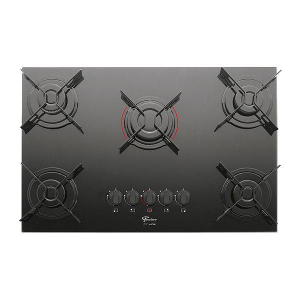 Imagem de Cooktop Fischer 5 Bocas A Gás Mesa De Vidro Fit Line Preto