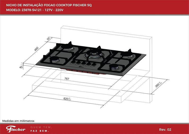 Imagem de Cooktop Fischer 5Q TC Infinity Gás 5 Bocas Mesa Inox - Bivolt