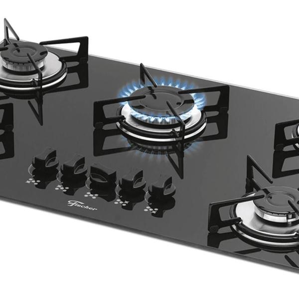 Imagem de Cooktop Fischer A Gás 5 Bocas Mesa De Vidro Preto Trempes Em Aço Carbono Esmaltado Bivolt 1642(6985)