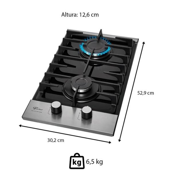 Imagem de Cooktop Fischer Platinium 2 Queimadores A Gás GII Trempe Ferro Fundido Vidro Preto Bivolt 3379592120