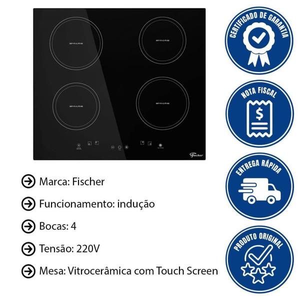 Cooktop Fischer Por Indução 4 Bocas Mesa Vitrocerâmica Com Touch Screen 220v 25943(56251) Imagem de Cooktop Fischer Por Indução 4 Bocas Mesa Vitrocerâmica Com Touch Screen 220v 25943(56251)