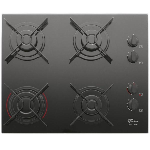 Imagem de Cooktop Fit Line Fischer 4 Bocas Vidro Preto Chama Rápida Bivolt