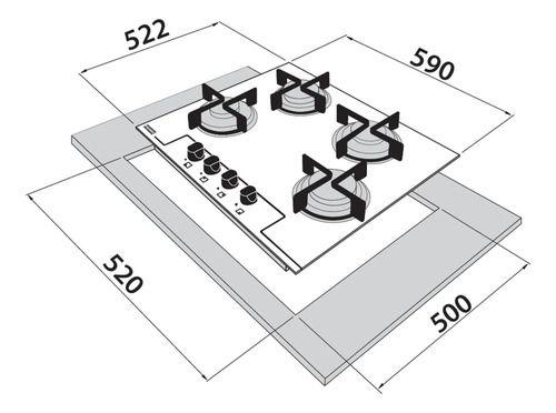 Imagem de Cooktop Fogão A Gás 59x52cm 4 Bocas Vidro Bivolt - Franke