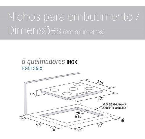 Imagem de Cooktop Fogão De Mesa 5 Bocas Inox À Gás FG5135IX - Suggar