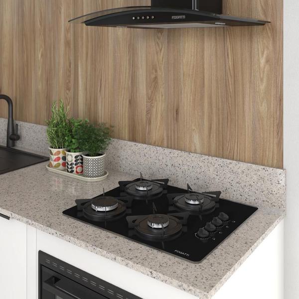 Imagem de Cooktop Fogatti à Gás FGT 4B Vidro Preto Flange Esmaltada