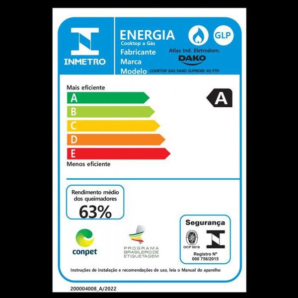 Imagem de Cooktop gas dako supreme 4q pto