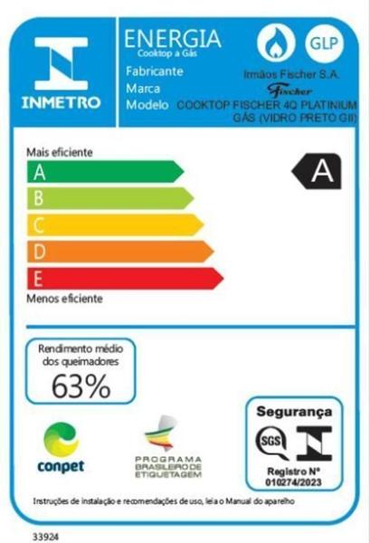 Imagem de Cooktop Gás Fischer 4Q Platinium Vidro Bivolt 33800-92121