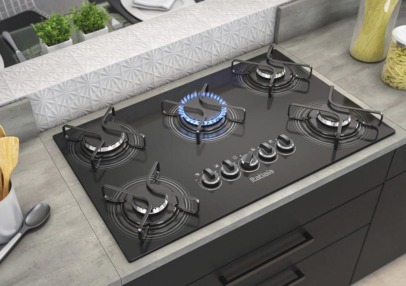 Imagem de Cooktop Itatiaia 5 Bocas Mega Chama Bivolt + Panela Wok Tramontina Paris 32cm com Colher