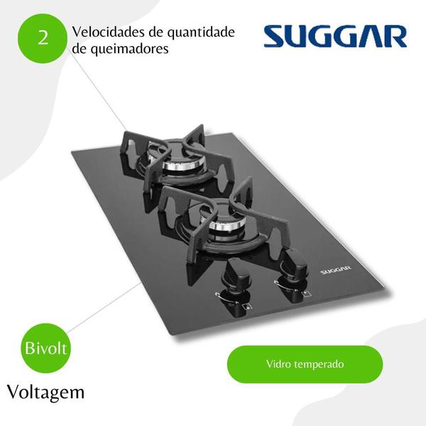 Imagem de Cooktop Mesa De Vidro 2 Queimadores À Gás Suggar FG2002FVP Preto - Bivolt