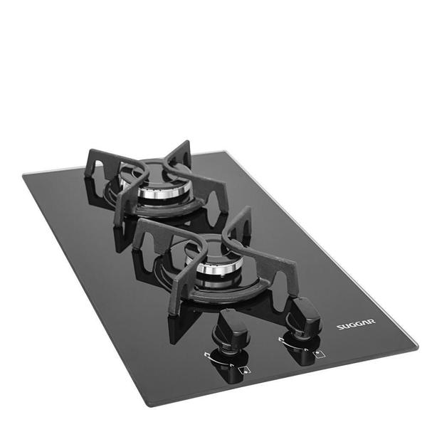 Imagem de Cooktop Mesa Vidro 2 Queimadores À Gás Suggar Preto Bivolt