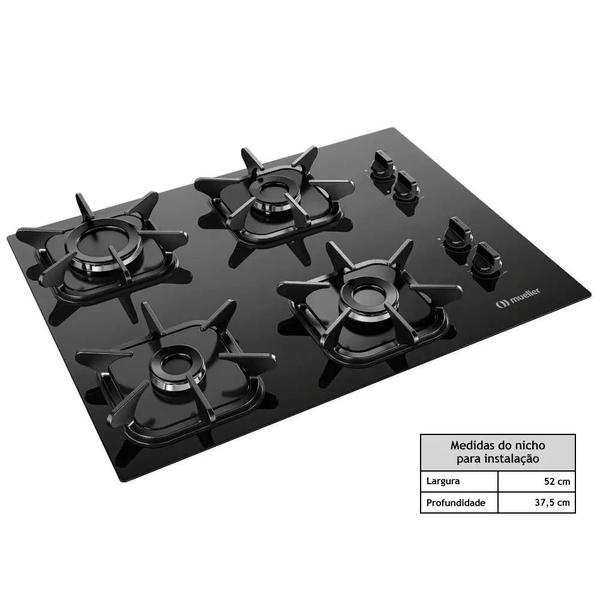 Imagem de Cooktop Mueller 4 Bocas com Queimador Ultra Chama Preto Bivolt