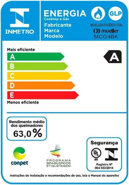 Imagem de Cooktop Mueller 4 Bocas de Alumínio com Queimador Ultra Chama MCG4BK 110V/220V