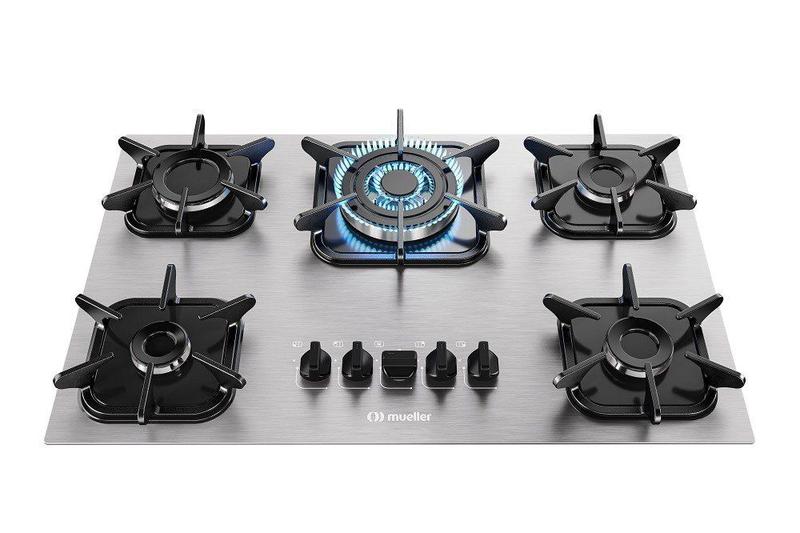 Imagem de Cooktop Mueller 5 Bocas de Alumínio com Queimador Tripla Chama MCG5BK