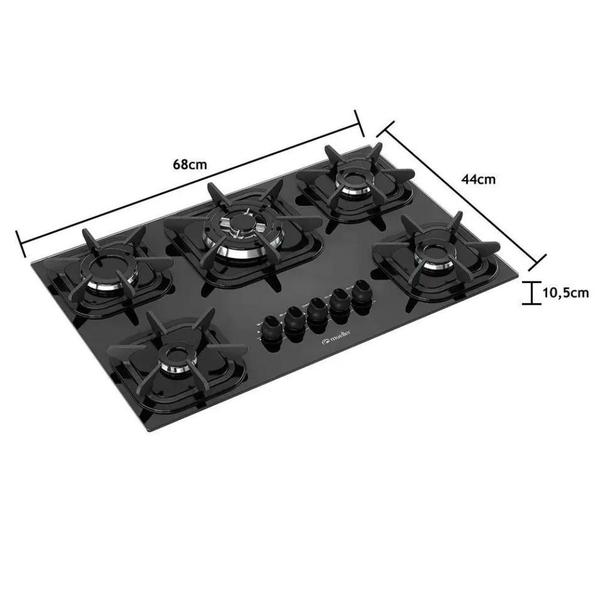 Imagem de Cooktop Mueller 5 bocas Preto com Queimador Tripla chama - Bivolt