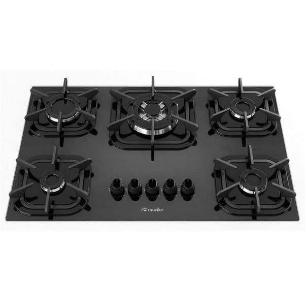 Imagem de Cooktop Mueller 5 bocas Preto Com Queimador Tripla Chama e Grade em Ferro Fundido - Mueller