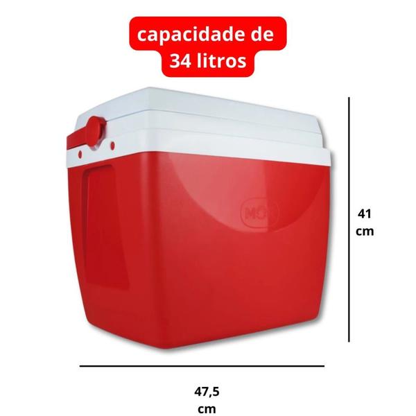 Imagem de Cooler Caixa Termica 34 L Vermelha com Alca para Praia Viagens  Mor 