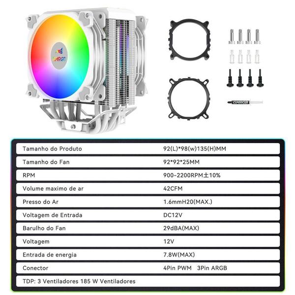 Imagem de Cooler Duplo Para Processador INTEL/AMD Dissipador 6 tubos Cobre LED GMRGB CPU PC GAMER GABINETE