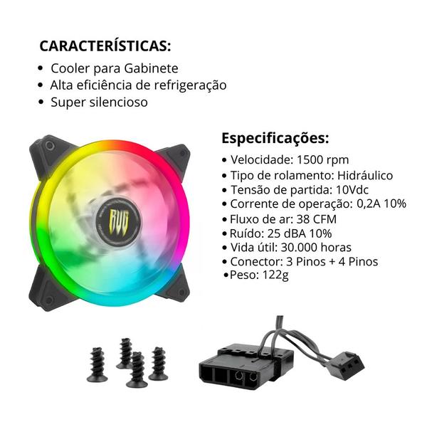 Imagem de Cooler Fan RGB 120mm para Gabinete Gamer Led Revenger G-VR338