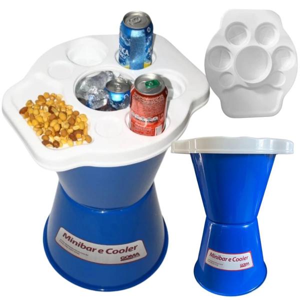 Imagem de Cooler Mini Bar para Bebidas com Tampa Petisqueira em Plastico Azul  Goma 