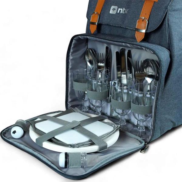 Imagem de Cooler Mochila Picnic Park Azul Kit Utensílios Para 4 Pessoas RPET 300D Forro PEVA 32x23x43cm Azul