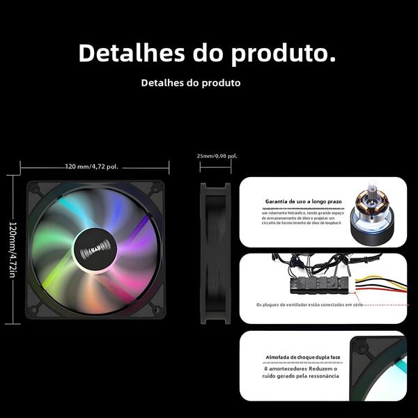 Imagem de Cooler RGB para PC 120mm - Efeito de Luz Cíclica com Espelho - Dissipação de Calor