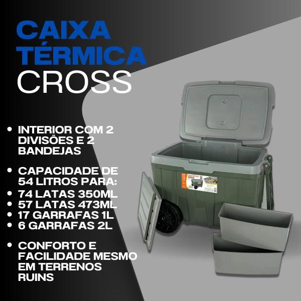 Cooler Térmico Grande 54L Caixa Térmica Com Rodas CROSS Alça Trava
