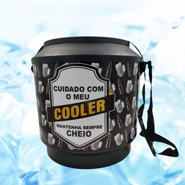 Imagem de Cooler Térmico Lata de Cerveja Caixa Redondo para 30 Latas Grande Black Adesivado 21 Litros