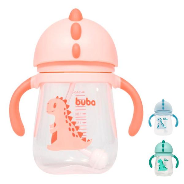 Imagem de Copinho para bebe infantil crianças água suco transição treinamento canudo e válvula 240 ml dino buba