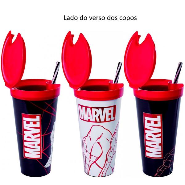 Imagem de Copo 1 em 1 Infantil Plasútil Homem Aranha com Canudo 540ml