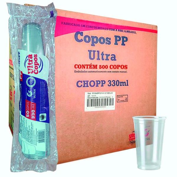 Imagem de Copo 300Ml 330Ml Descartável Liso Chopp Suco Refri Pp C/500