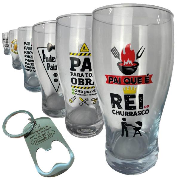 Imagem de Copo 580ml + Chaveiro Abridor Garrafas Cerveja Personalizado de Vidro Dia dos Pais